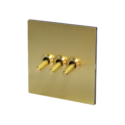 3 Gang 2 Way Switch – Knurled Toggle – Stainless Steel / Copper
