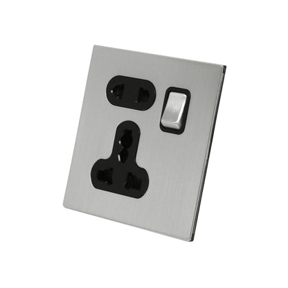 Single 5-Pin Socket 13A – On/Off – Stainless Steel