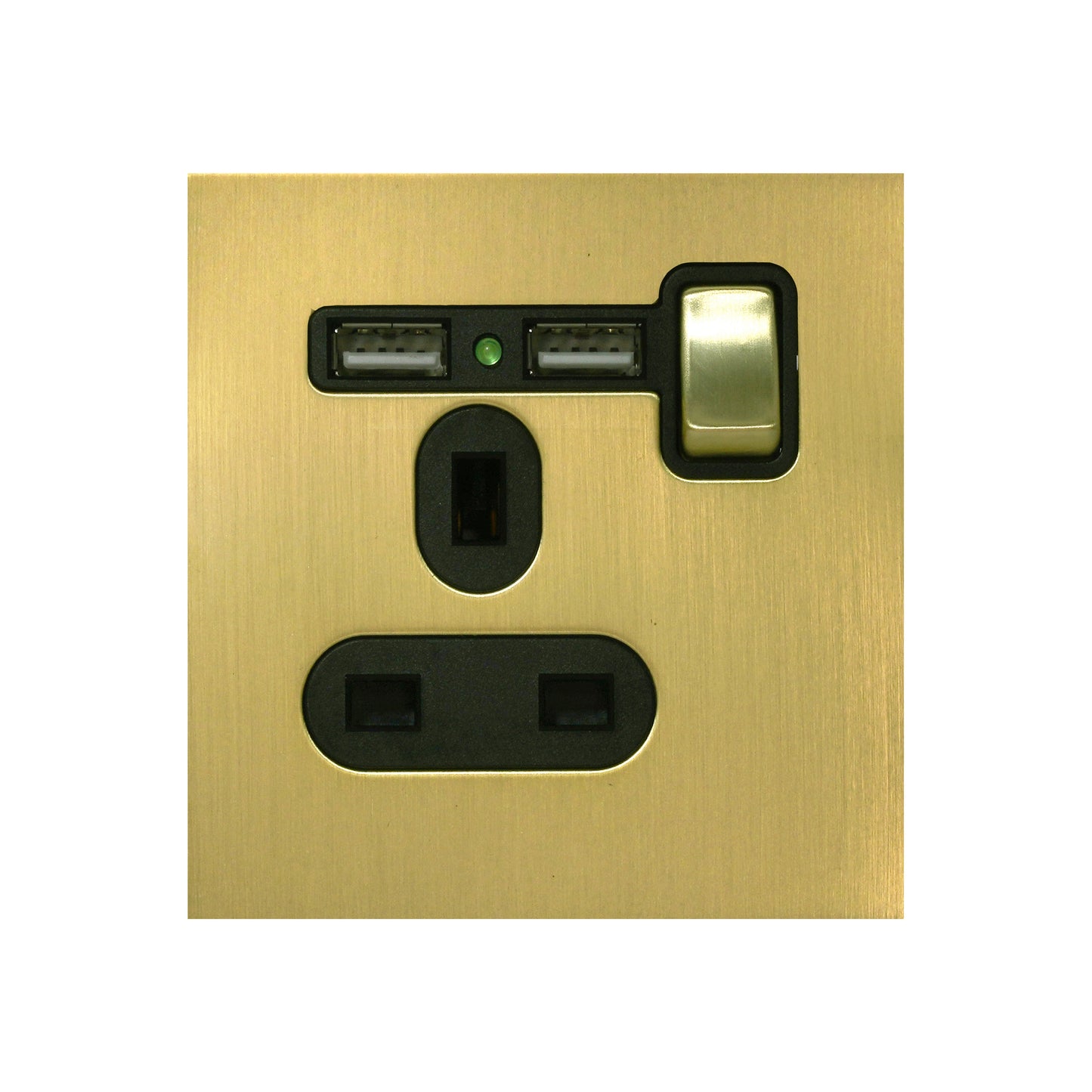 Single UK Socket 13A – On/Off + 2USB – Stainless Steel
