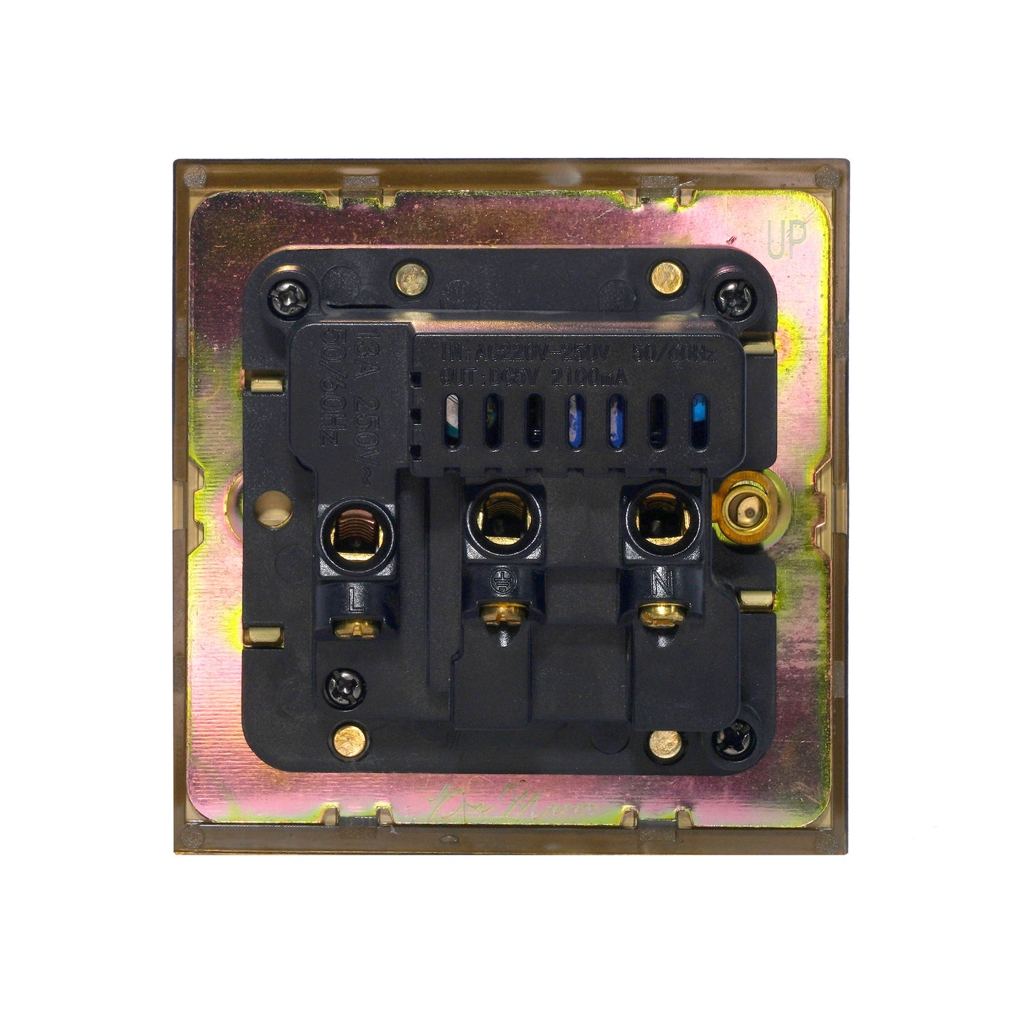 Single UK Socket 13A – On/Off + 2USB – Stainless Steel