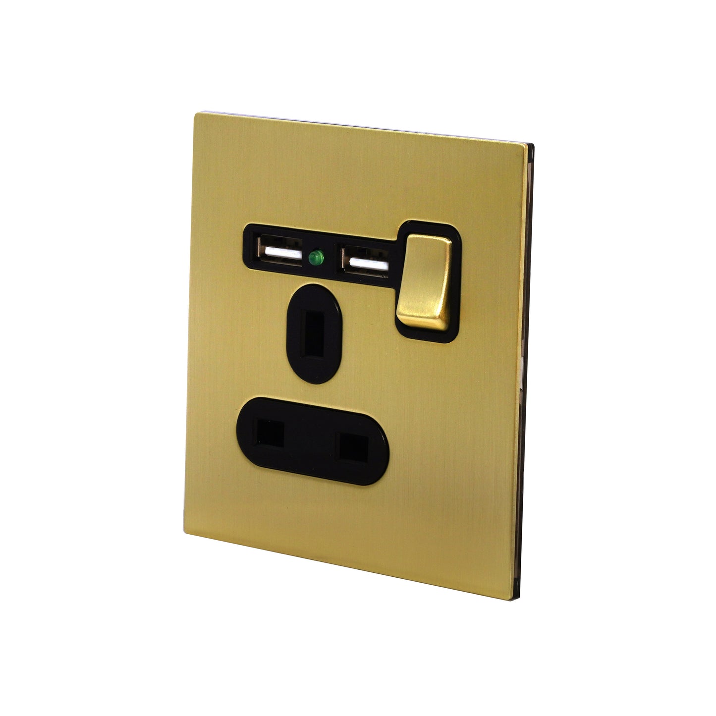 Single UK Socket 13A – On/Off + 2USB – Stainless Steel