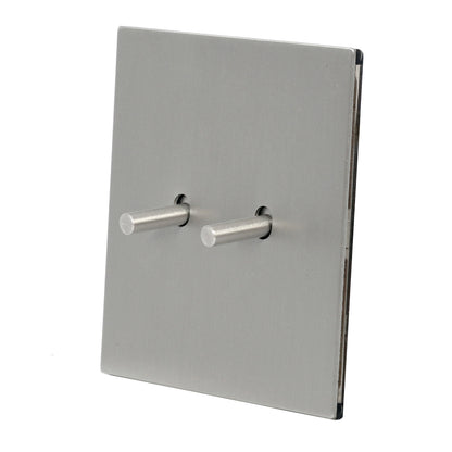 2 Gang 2 Way Switch – Plain Toggle – Stainless Steel / Copper
