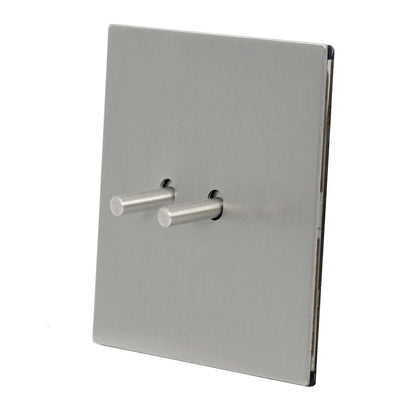 2 Gang 2 Way Switch – Plain Toggle – Stainless Steel / Copper
