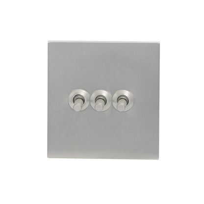 3 Gang 2 Way Switch – Knurled Toggle – Stainless Steel / Copper