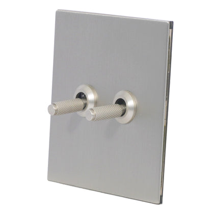 2 Gang Intermediate Switch – Knurled Toggle – Stainless Steel / Copper
