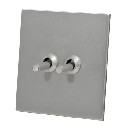2 Gang 2 Way Switch – Knurled Toggle – Stainless Steel / Copper
