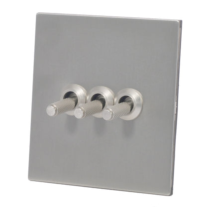 3 Gang 2 Way Switch – Knurled Toggle – Stainless Steel / Copper
