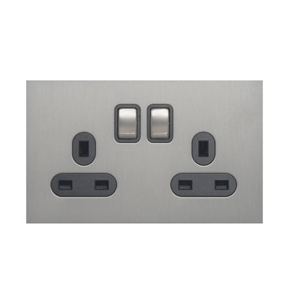 Double UK Socket 13A – On/Off – Stainless Steel