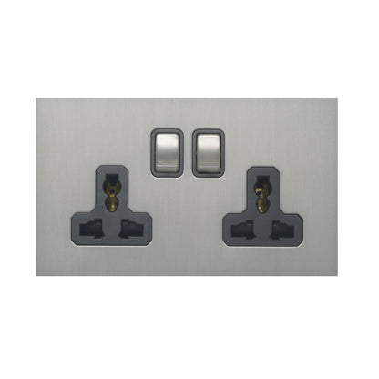 Double MF Socket 13A – On/Off – Stainless Steel