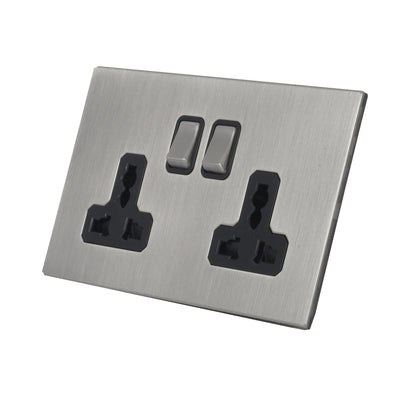 Double MF Socket 13A – On/Off – Stainless Steel