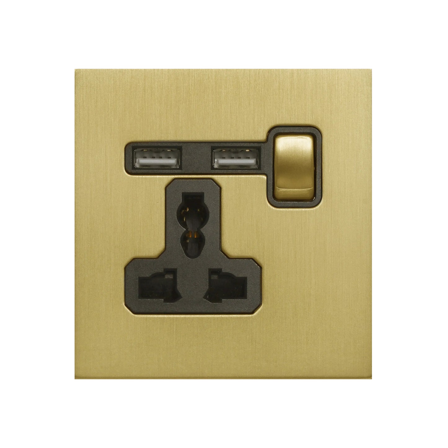 Single MF Socket 13A – On/Off + 2USB – Stainless Steel