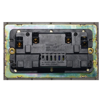 Double UK Socket 13A – On/Off + USB + Type-C – Stainless Steel