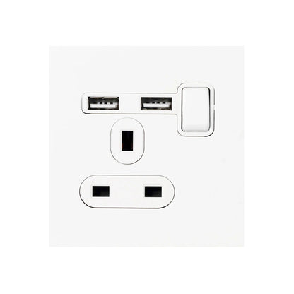 Double UK Socket 13A – On/Off + 2USB – Stainless Steel