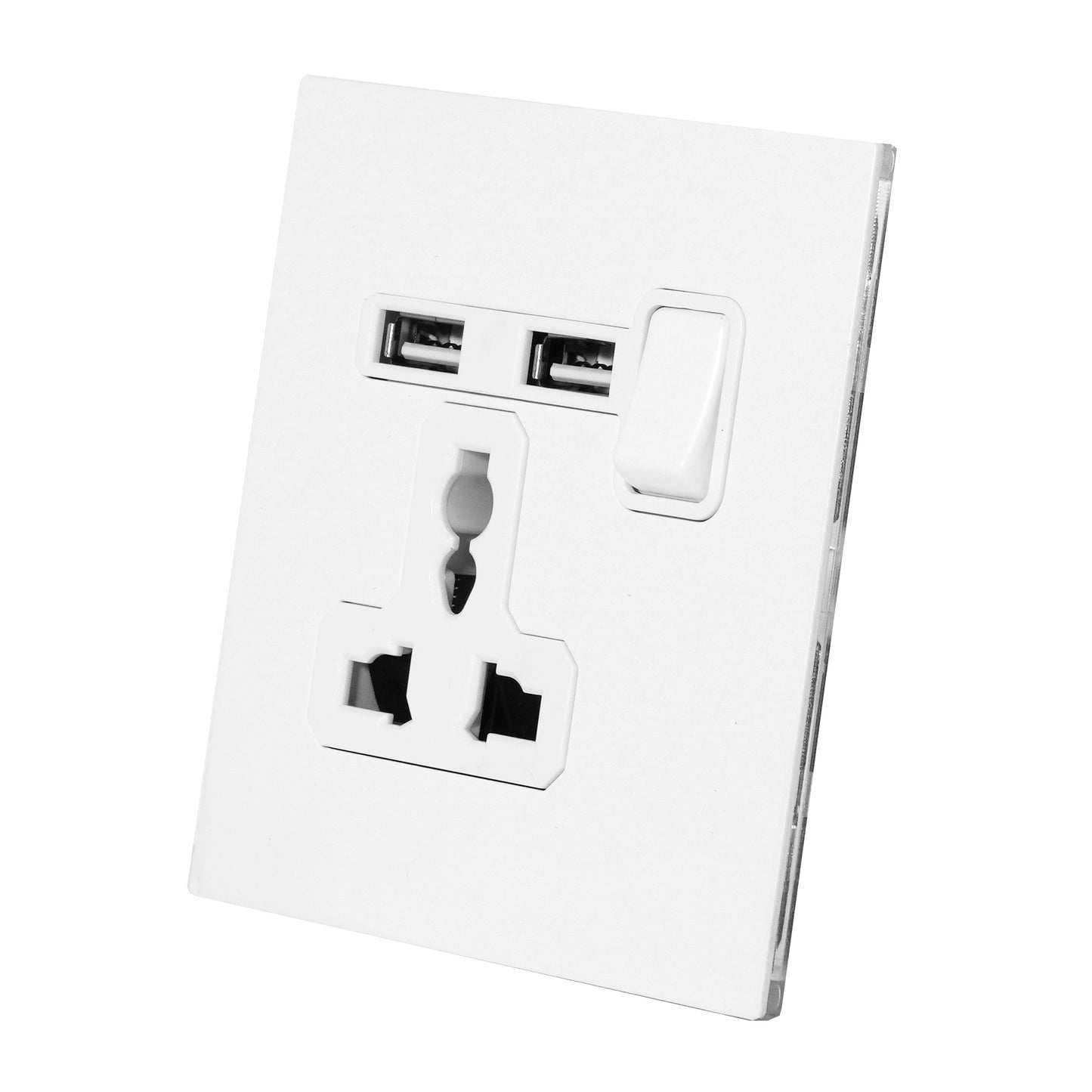 Single MF Socket 13A – On/Off + 2USB – Stainless Steel