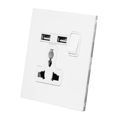Single MF Socket 13A – On/Off + 2USB – Stainless Steel