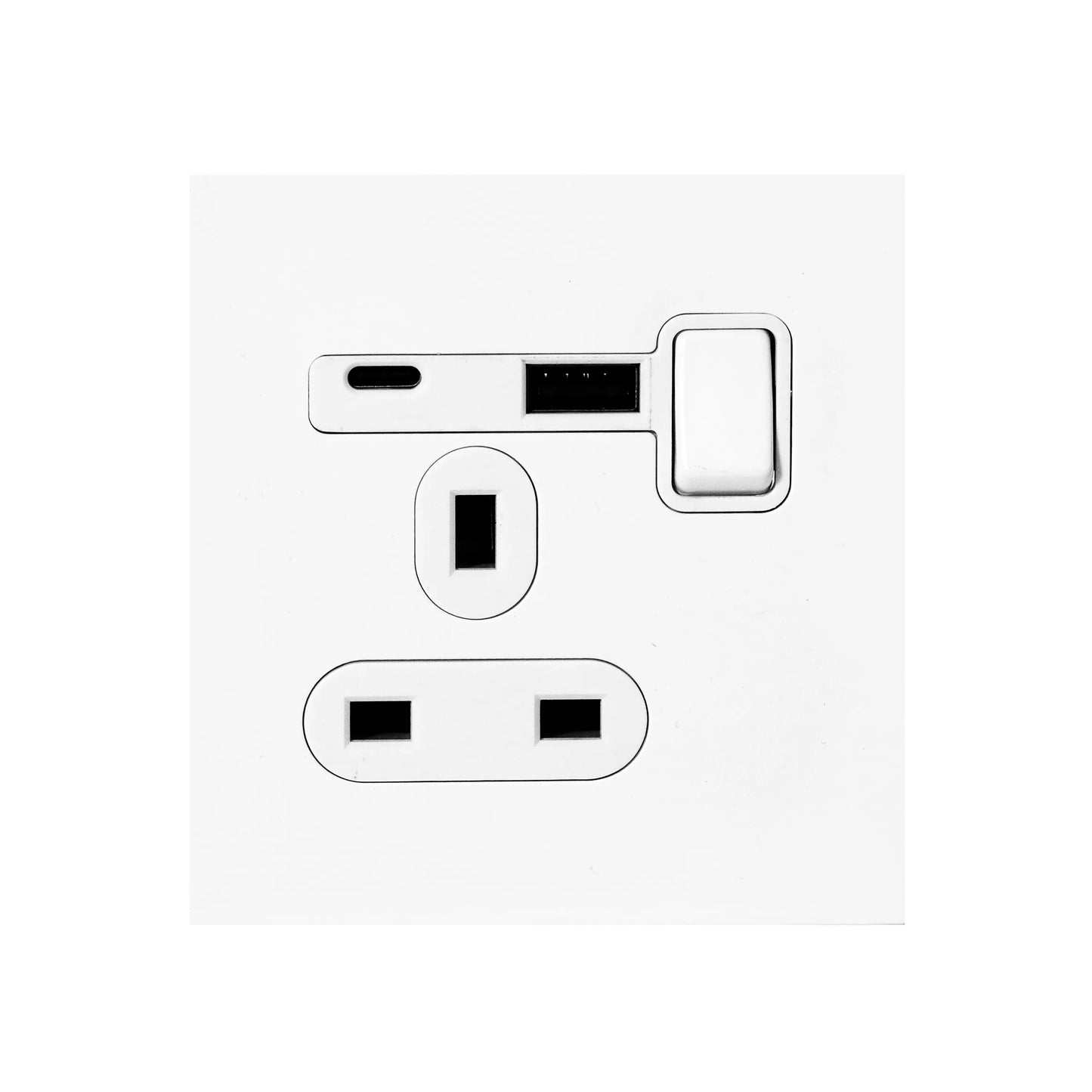 Single UK Socket 13A – On/Off + USB + Type-C – Stainless Steel