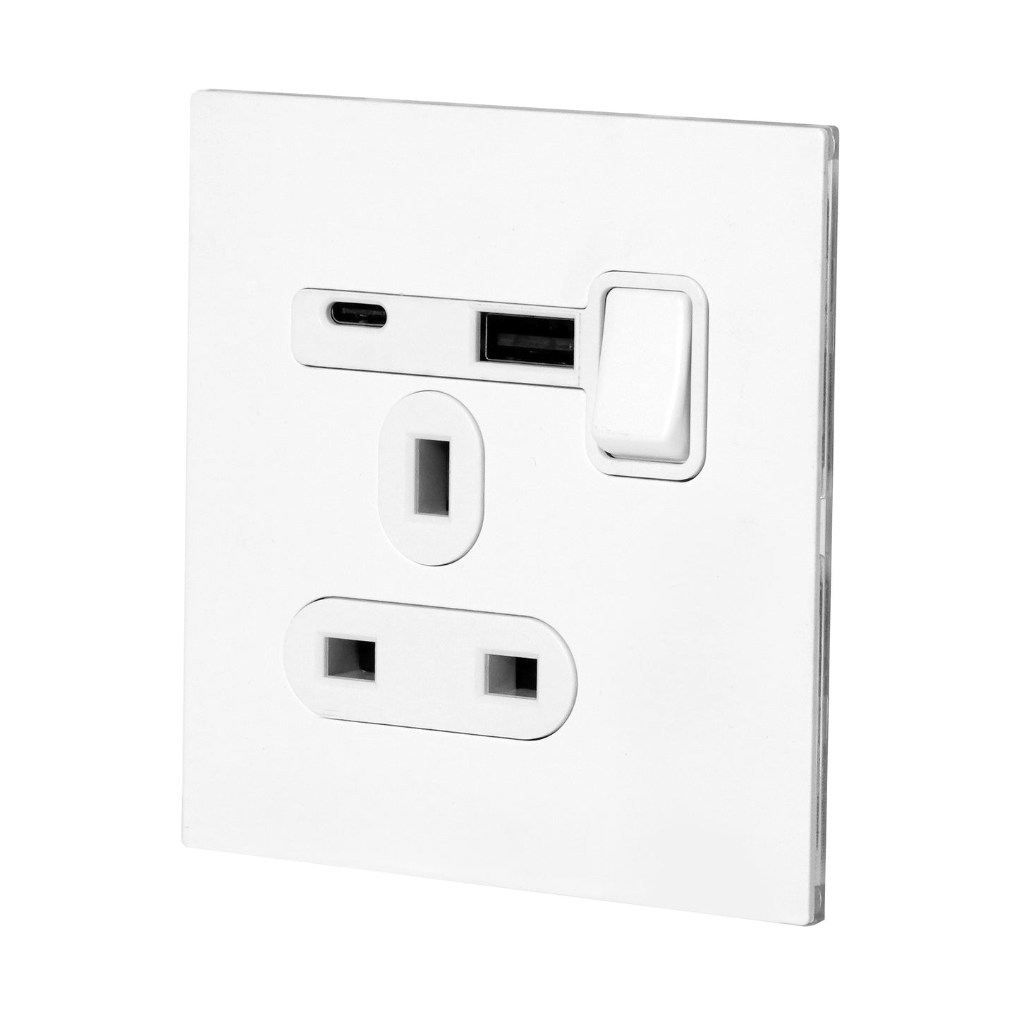 Single UK Socket 13A – On/Off + USB + Type-C – Stainless Steel