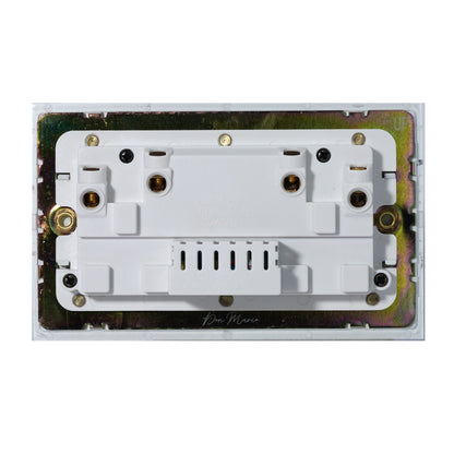Double UK Socket 13A – On/Off + 2USB – Stainless Steel