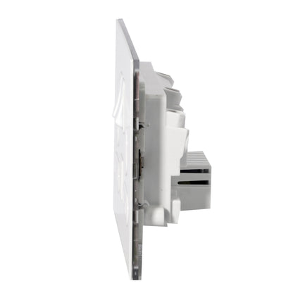 Double UK Socket 13A – On/Off + 2USB – Stainless Steel
