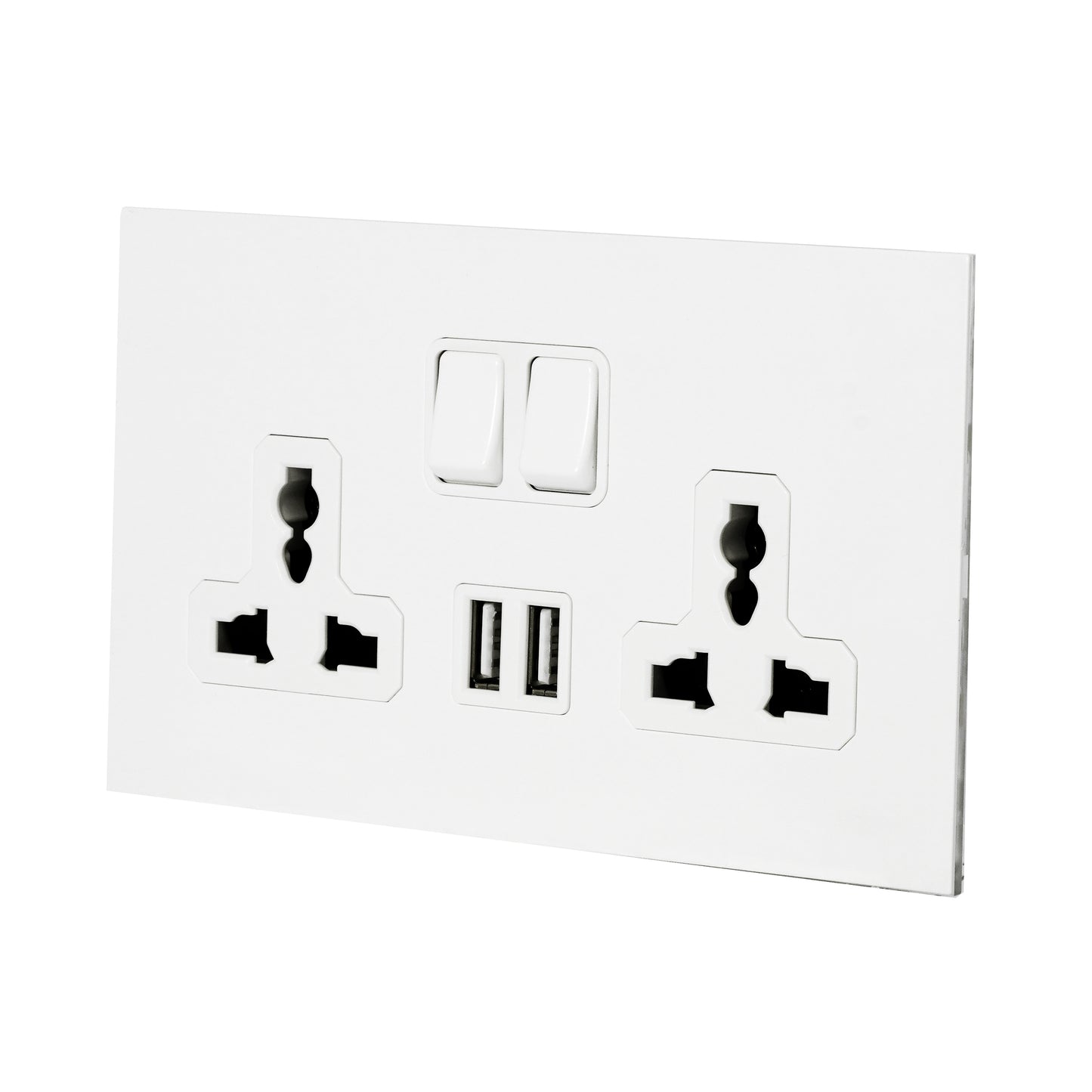 Double MF Socket 13A – On/Off + 2 USB – Stainless Steel
