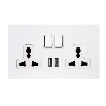 Double MF Socket 13A – On/Off + 2 USB – Stainless Steel