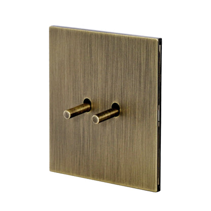 2 Gang 2 Way Switch – Plain Toggle – Stainless Steel / Copper