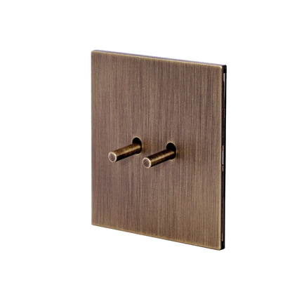 2 Gang Intermediate Switch – Plain Toggle – Stainless Steel / Copper