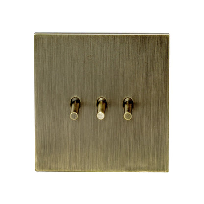 3 Gang 2 Way Switch – Plain Toggle – Stainless Steel / Copper