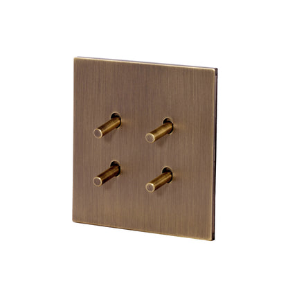 4 Gang 2 Way Switch (86) – Plain Toggle – Stainless Steel / Copper