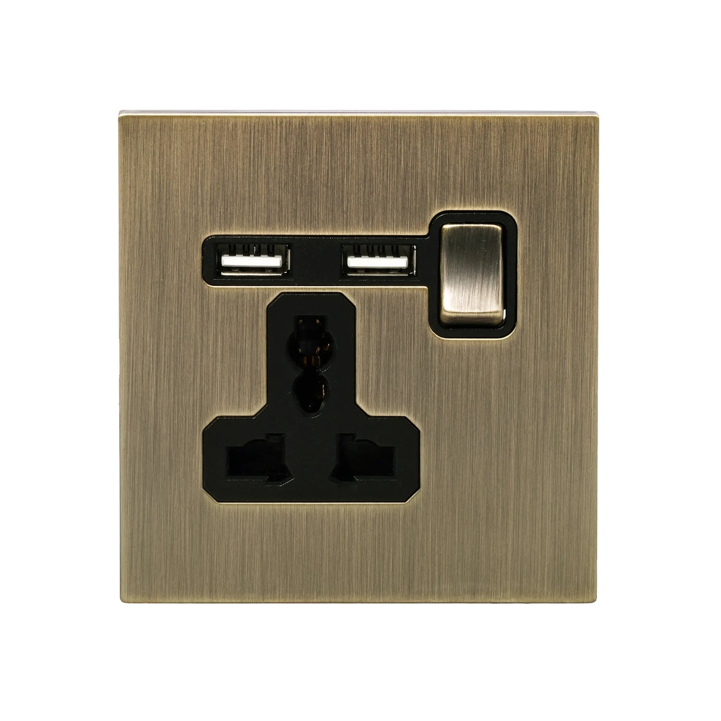 Single MF Socket 13A – On/Off + 2USB – Stainless Steel