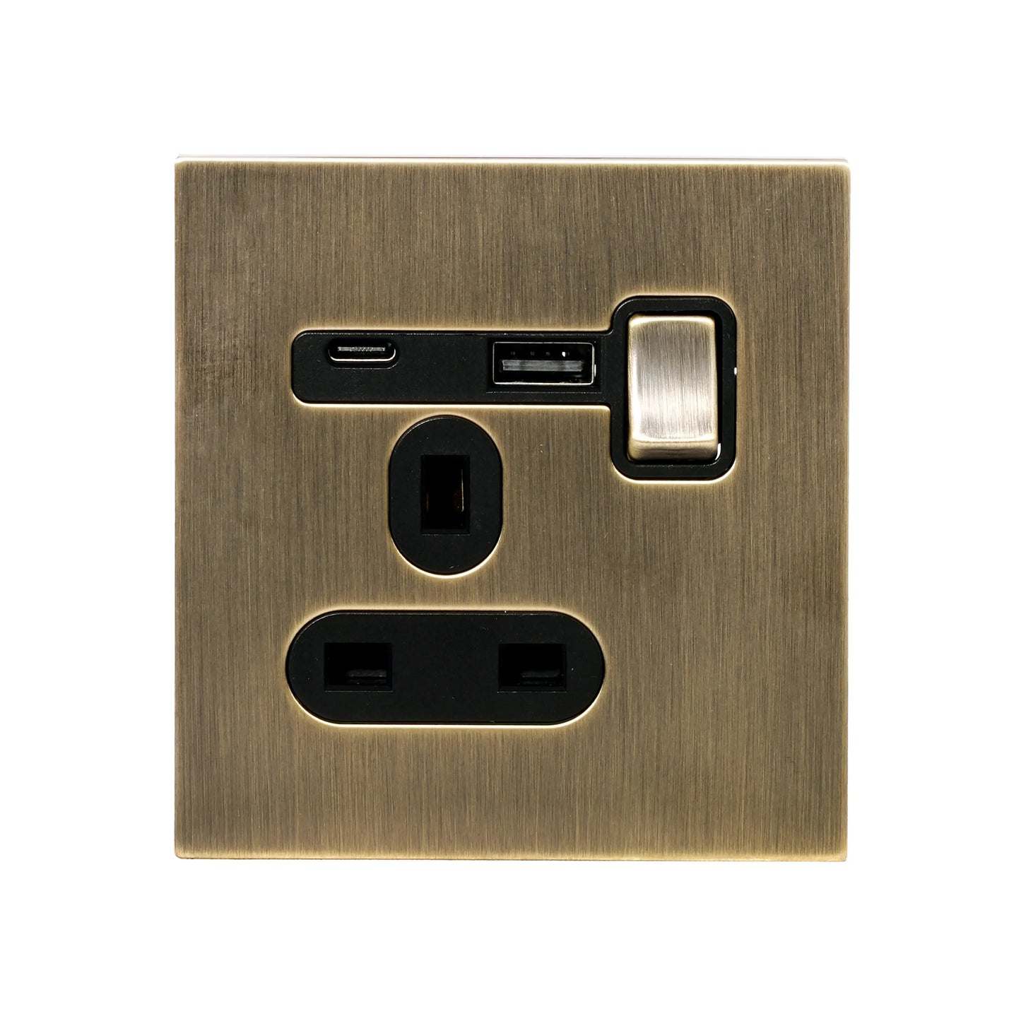 Single UK Socket 13A – On/Off + USB + Type-C – Stainless Steel
