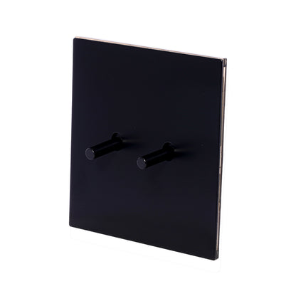 2 Gang 2 Way Switch – Plain Toggle – Stainless Steel / Copper