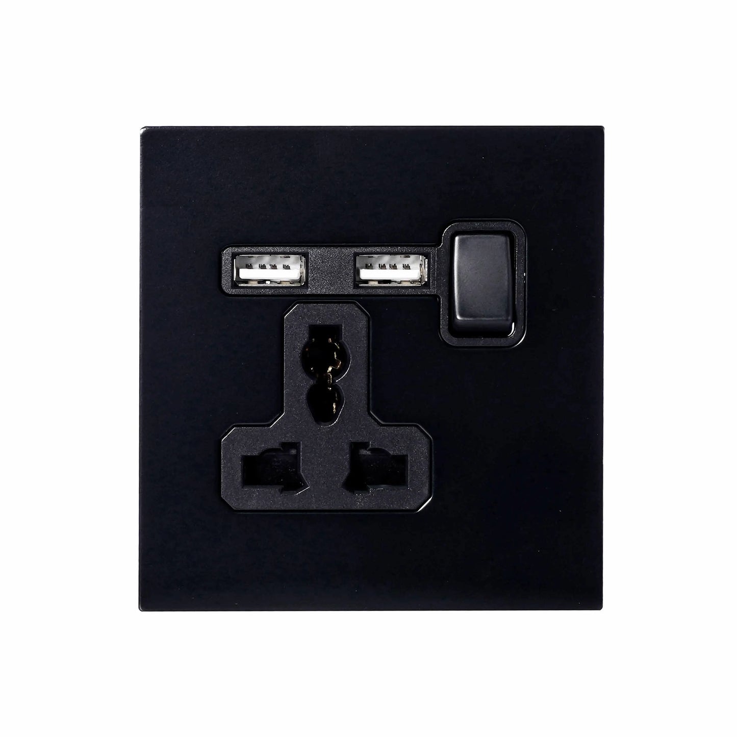 Single MF Socket 13A – On/Off + 2USB – Stainless Steel