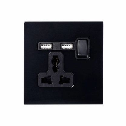 Single MF Socket 13A – On/Off + 2USB – Stainless Steel