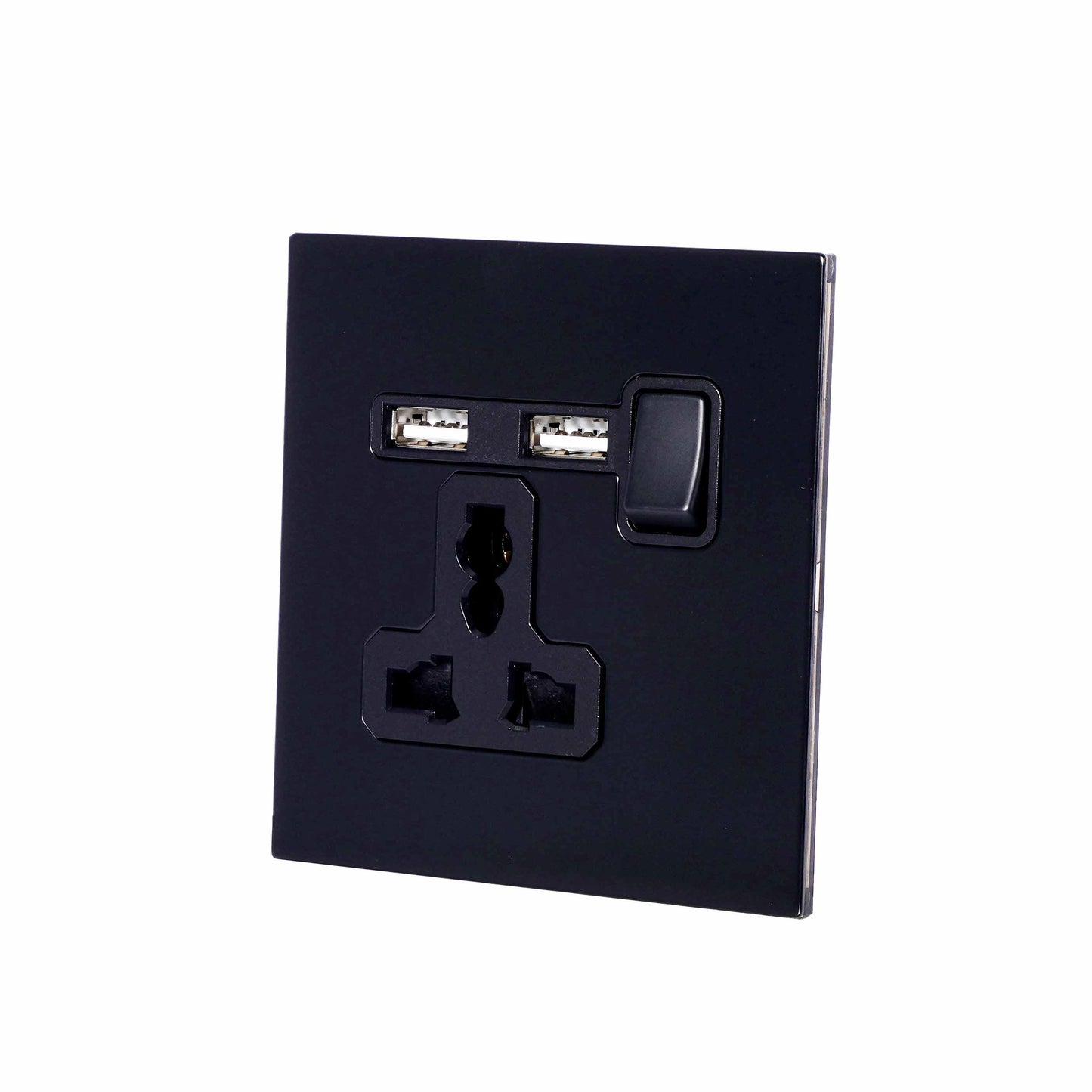Single MF Socket 13A – On/Off + 2USB – Stainless Steel