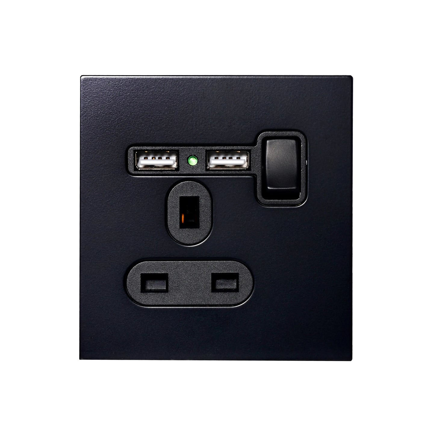 Single UK Socket 13A – On/Off + 2USB – Stainless Steel