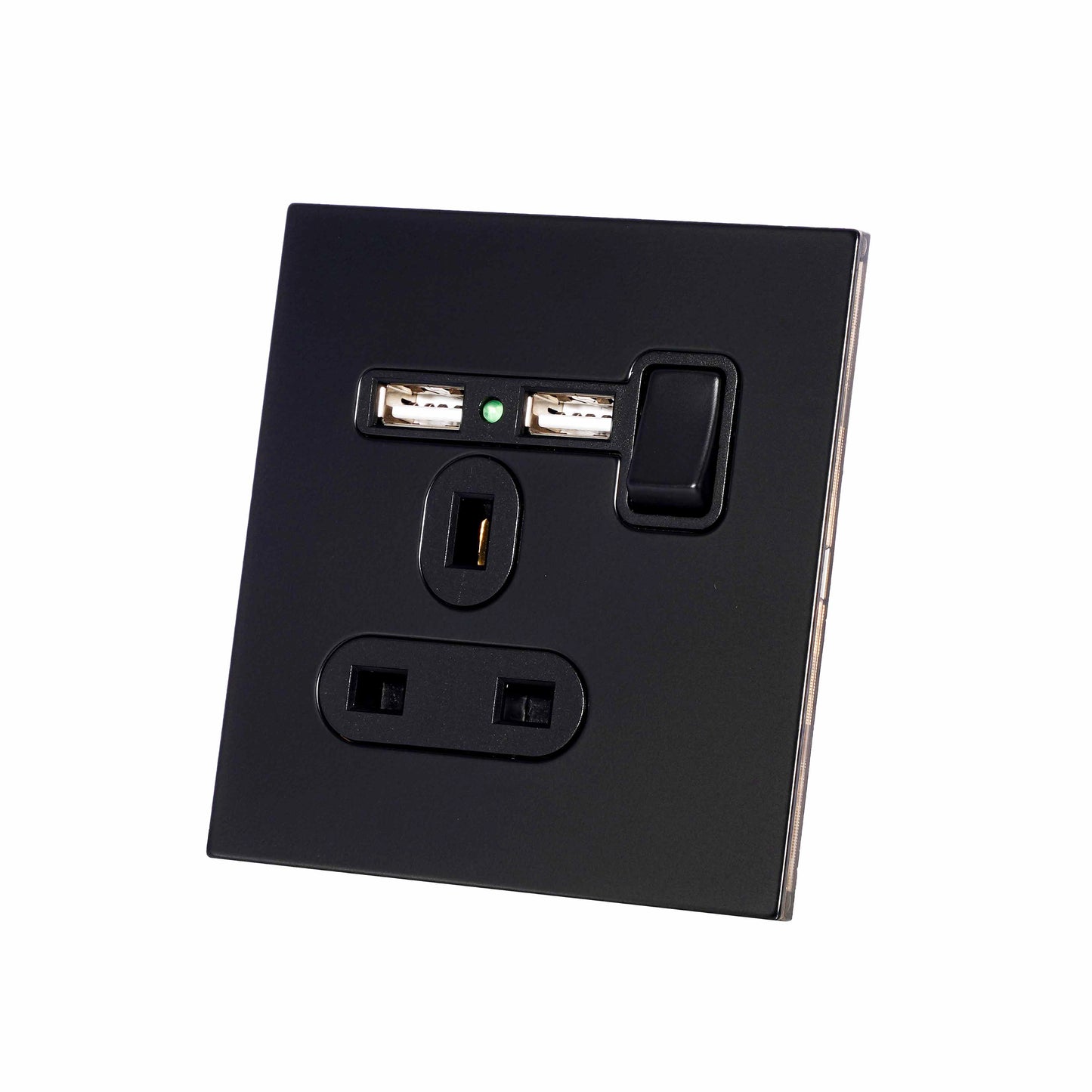 Single UK Socket 13A – On/Off + 2USB – Stainless Steel