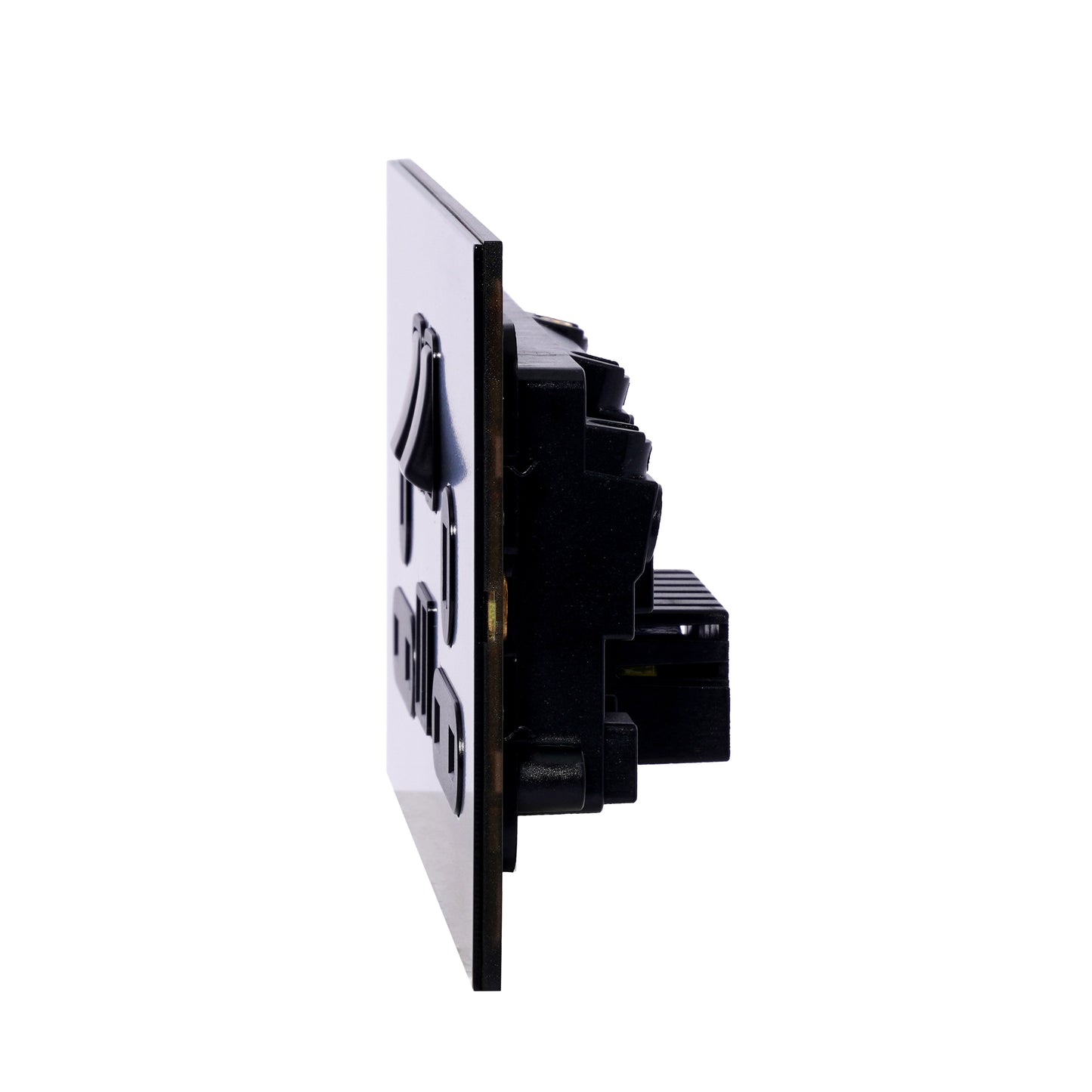 Double UK Socket 13A – On/Off + 2USB – Stainless Steel
