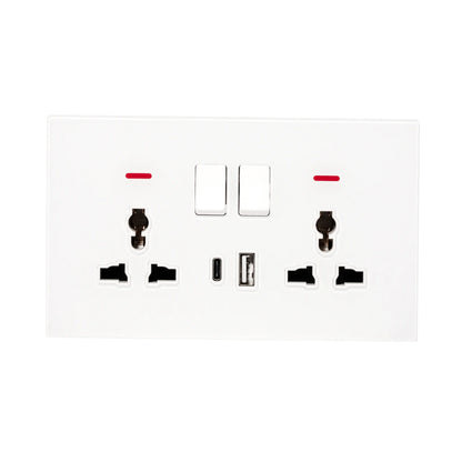 Double MF Socket 13A – USB + Type-C (5V 2.1A) – Ultra Thin Acrylic Glass