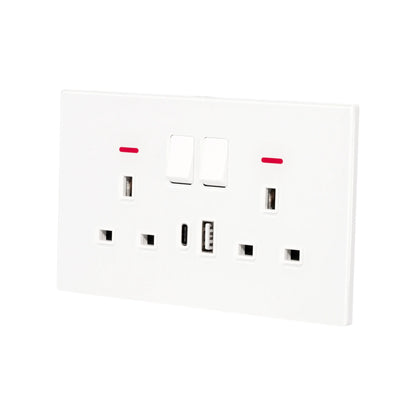 Double UK Socket 13A – USB + Type-C (5V 2.1A) – Ultra Thin Acrylic Glass