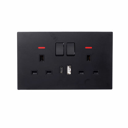 Double UK Socket 13A – USB + Type-C (5V 2.1A) – Ultra Thin Acrylic Glass