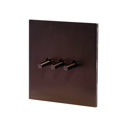 3 Gang 2 Way Switch – Plain Toggle – Stainless Steel / Copper
