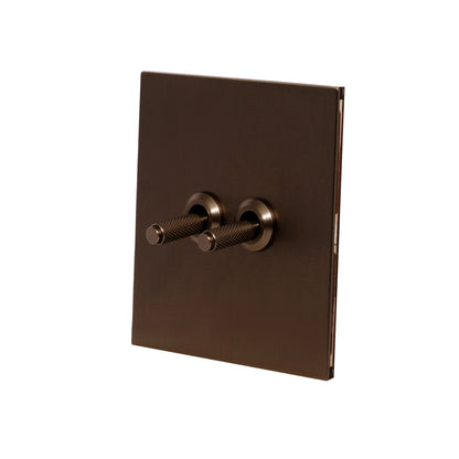 2 Gang 2 Way Switch – Knurled Toggle – Stainless Steel / Copper