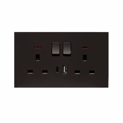 Double UK Socket 13A – USB + Type-C (5V 2.1A) – Ultra Thin Plastic