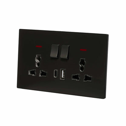 Double MF Socket 13A – USB + Type-C (5V 2.1A) – Ultra Thin Acrylic Glass