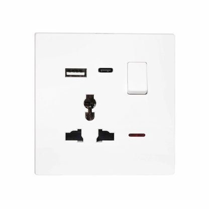 Single MF Socket 13A USB + Type-C (5V 2.1A) – Ultra Thin Plastic