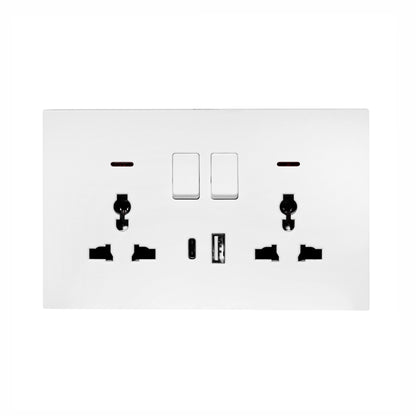 Double MF Socket 13A – USB + Type-C (5V 2.1A) – Ultra Thin Plastic