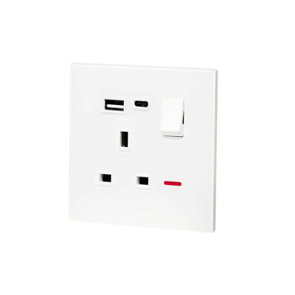 Single UK Socket 13A USB + Type-C (5V 2.1A) – Ultra Thin Acrylic Glass