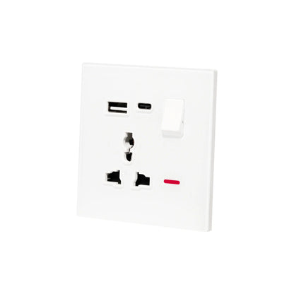 Single MF Socket 13A USB + Type-C (5V 2.1A) – Ultra Thin Acrylic Glass